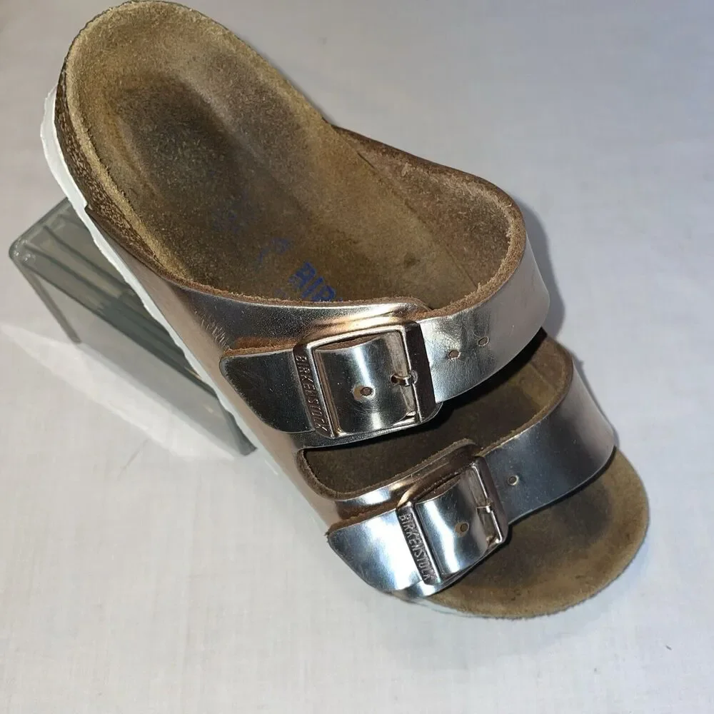 Birkenstocks Womens Footbed Sandals Size 5 M Pink Leather Buckle Cross Straps